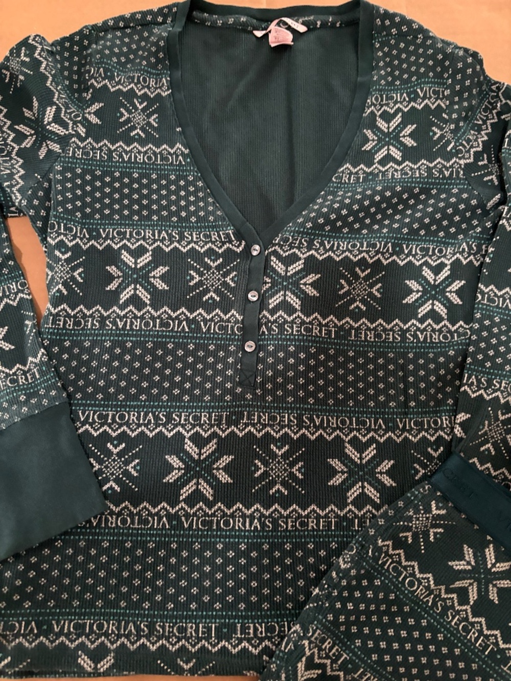 Victoria's Secret Fair Isle Thermal Pajama Set - Hunter Green (2-Piece)